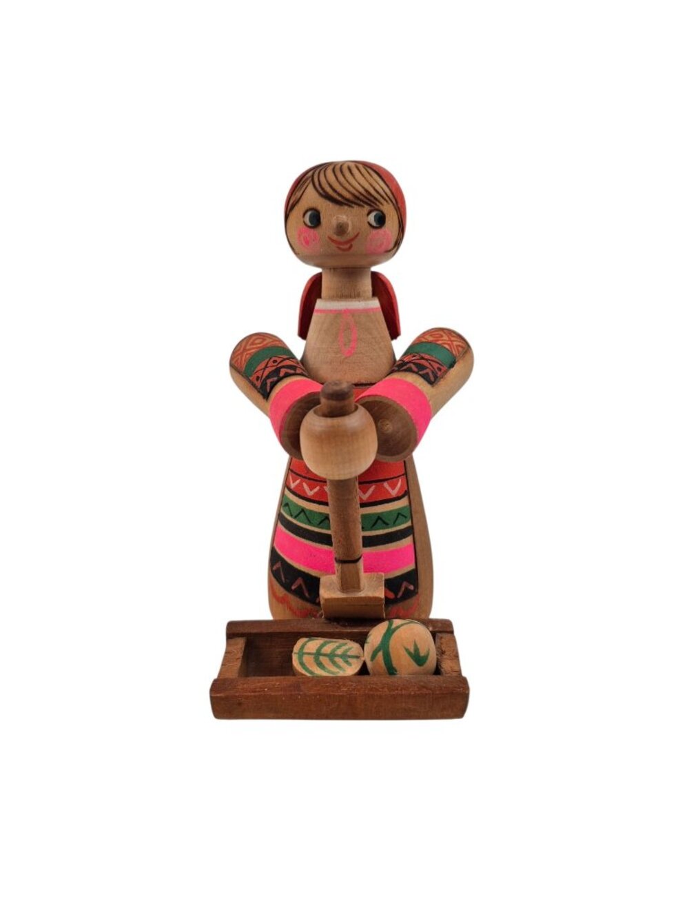 Vintage USSR Wooden Figurine Woman Kapusta Cabbage 1981 Soviet Folk Art Decor